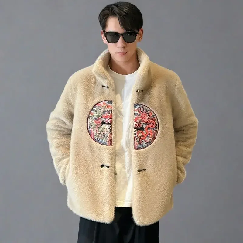 Winter Clothing Vintage - Winter Fur Jacket Embroidery Men's Clothing