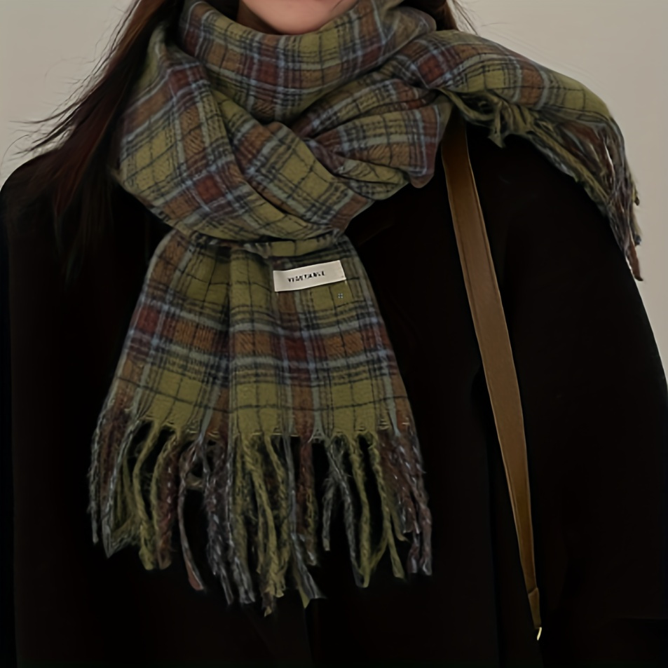 Vintage Green Plaid Tassel Sca - огляд і ціна Cashmere Scarf Wrap