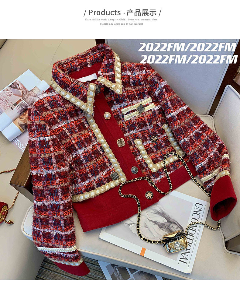 Women Elegant Tweed Red Suit J - огляд і ціна Winter Clothing Vintage